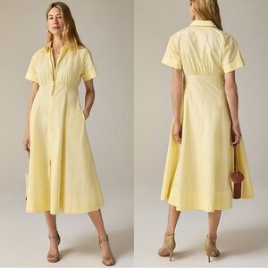 NWT J CREW Zip-up shirtdress in cotton poplin Pale Corn Yellow